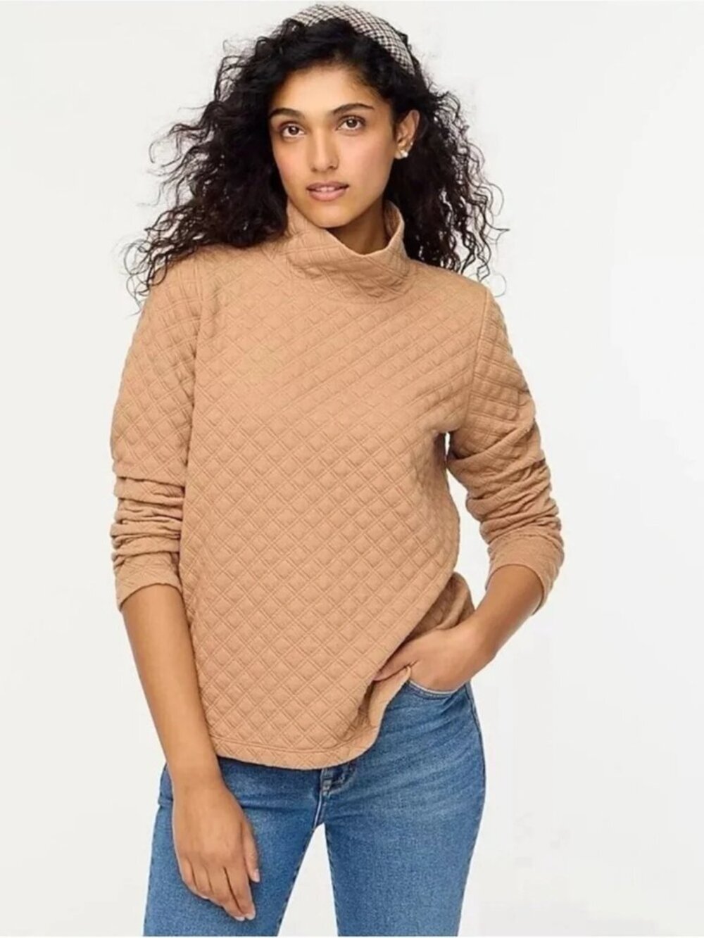 2/$30 J. Crew Quilted Mockneck Pullover Sweater Long Sleeve Pale Mocha XS #A2245